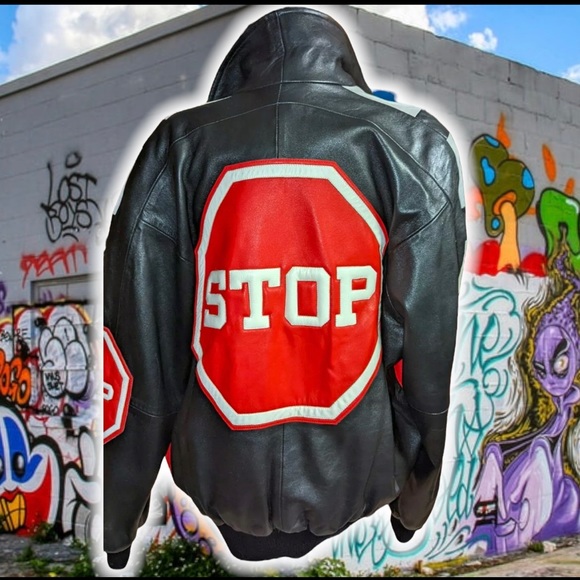 💎ViNTaGe 💎 MiCHaeL HoBan Stop SiGN 🛑🪧 JaCKet 🧥  ⚫️🔴 - Picture 3 of 4